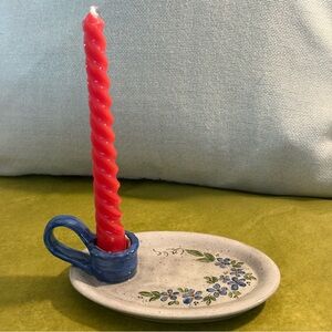 Vintage Handmade Blue Floral Ceramic Holder